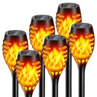 Bonlion Solar Lights For Outside Waterproof 6 Pack Halloween Decorations Outdoor Solar Torch With Flickering Flame Solar Power