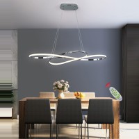 Modern Chandelier Dimmable Led Pendant Light Dining Room Kitchen Island With Remote Control Ceiling Pendant Light Fixture Height Adjustable Ceiling Light Fixture For Bedroom L39.4In/100Cm (Chrome)