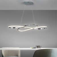 Modern Chandelier Dimmable Led Pendant Light Dining Room Kitchen Island With Remote Control Ceiling Pendant Light Fixture Height Adjustable Ceiling Light Fixture For Bedroom L39.4In/100Cm (Chrome)