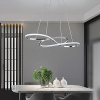 Modern Chandelier Dimmable Led Pendant Light Dining Room Kitchen Island With Remote Control Ceiling Pendant Light Fixture Height Adjustable Ceiling Light Fixture For Bedroom L39.4In/100Cm (Chrome)