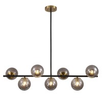 Kco Lighting Black And Gold Linear Kitchen Pendant Lighting Mid Century Modern Chandelier 7-Light Smoke Glass Globe Round Chandelier Vintage Long Dining Room Chandelier