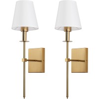 Keluoly Gold Wall Sconces Set Of 2 Hardwired Brushed Brass Sconces Wall Lighting Classic Bathroom Vanity Column Bracket Wall L