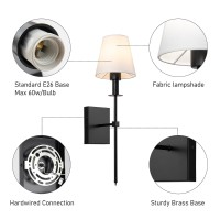 Keluoly Black Wall Sconces Set Of 2 Hardwired Indoor Wall Lights Fixtures With White Fabric Shade Bathroom Vanity Standing Brac