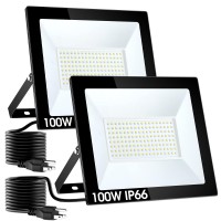 Yolovis Flood Lights Outdoor With Plug 100W 10000Lm Super Bright Led Work Light Ip66 Waterproof Security Light Outside Floodligh