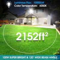 Yolovis Flood Lights Outdoor With Plug 100W 10000Lm Super Bright Led Work Light Ip66 Waterproof Security Light Outside Floodligh