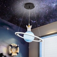 Dzqh-Qin Children'S Room Astronaut Chandelier Creative Led Planet Design Ceiling Pendant Light Fixture Hanging Lamps For Boy Girl Room Nursery Pendant Light 18.9Inch (Z01)