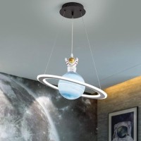 Dzqh-Qin Children'S Room Astronaut Chandelier Creative Led Planet Design Ceiling Pendant Light Fixture Hanging Lamps For Boy Girl Room Nursery Pendant Light 18.9Inch (Z01)