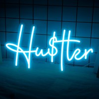 Hustle Neon Sign Dimmable Blue Led Hustler Neon Light Sign For Wall Decor Party Decorations Usb Powered Cool Neon Lights For Gy