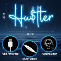 Hustle Neon Sign Dimmable Blue Led Hustler Neon Light Sign For Wall Decor Party Decorations Usb Powered Cool Neon Lights For Gy