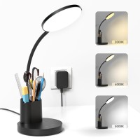 Comzler Small Desk Lamp Led Desk Lamps With Pen Phone Holder Black Desk Light For Home Office 8W 3 Modes Dimmable Led Desk Lig