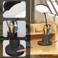 Comzler Small Desk Lamp Led Desk Lamps With Pen Phone Holder Black Desk Light For Home Office 8W 3 Modes Dimmable Led Desk Lig