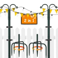 Keten String Light Poles 2 Pack, 10Ft Adjustable Metal Poles With 5 Prongs & Fixing Clips For Outdoor String Lights, Light Poles Stand For Patio, Backyard, Deck, Garden, Wedding, Party, Birthday