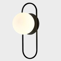 Flyrose Mid Century Modern Round Wall Sconce 1-Lights Black Globe Wall Sconce Lighting Minimalist Vanity White Glass Bathroom Wall Lamp Farmhouse Bedroom Bar Wall Light