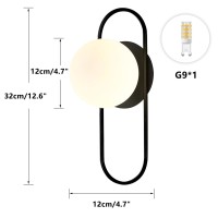 Flyrose Mid Century Modern Round Wall Sconce 1-Lights Black Globe Wall Sconce Lighting Minimalist Vanity White Glass Bathroom Wall Lamp Farmhouse Bedroom Bar Wall Light