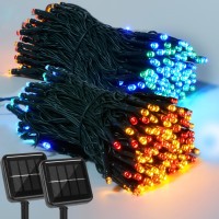 Amadecohome 2 Pack 200Led Solar String Lights, Solar Christmas Lights 8 Modes Outdoor Waterproof Lights For Garden, Tree, Yard, Christmas, Wedding, Party (Multicolor)