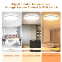 Litren 12 Inch Flush Mount Ceiling Light With Remote Led Ceiling Lights Dimmable 28W 3000Lm 3 Colors Adjustable Hardwired Ac120