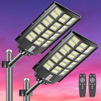 Voojoy Solar Street Lights Outdoor: 2400W Solar Outdoor Street Lights, 260000 Lumens Solar Street Light Led, Solar Street Light, Solar Street Flood Light For Parking Lot, 2 Pack