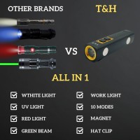 Th Feat Multifunctional Flashlights High Lumens Uv Light 365Nm Laser Pointer Work Light Red Light 1000 Lumens Rechargeable Led