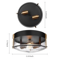 Rosient Close To Ceiling Light Fixture, 12 Inch Farmhouse Bubble Glass Ceiling Light Fixture With Metal Cage, 2-Light Black Gold Ceiling Lamp For Kitchen Dining Living Room Bathroom Hallway Foyer