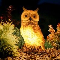 Wondhome Solar Owl Garden Statues Outdoor Decor Resin Owl Figurine With Led Lights Owl Sculpture For Porch Patio Lawn Yard Decor