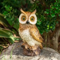 Wondhome Solar Owl Garden Statues Outdoor Decor Resin Owl Figurine With Led Lights Owl Sculpture For Porch Patio Lawn Yard Decor