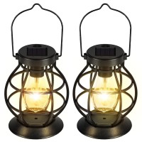 2Pack Solar Lanterns Outdoor Hanging Lantern Lights, Metal Decor Lantern, Waterproof Led Decorative Garden Light - Garden Decoration For Patio, Yard, Pathway, Landscape