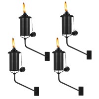 Fan-Torches Wall Mounted Citronella Torches Set Of 4, 16 Oz Garden Torches For Outside, Refillable Flame Light Torch, Outdoor Metal Torch For Yard, Patio, Deck, Garden, Party, Landscape