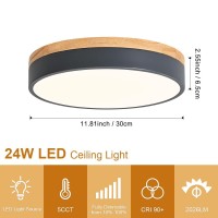 Goomavi Modern Round Wood Close To Ceiling Light, Dimmable 2700K-6000K 5Cct Selectable Flush Mount Light Fixtures, Minimalist Grey Led Ceiling Lamp For Bedroom, Kitchen, Hallway, Laundry Room