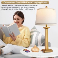 Rottogoon 29 Gold Table Lamps With 2 Usb Charging Ports 3Color Temperature Nightstand Modern Lamps With Rotary Switch Resin