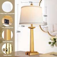 Rottogoon 29 Gold Table Lamps With 2 Usb Charging Ports 3Color Temperature Nightstand Modern Lamps With Rotary Switch Resin