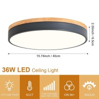 Goomavi Modern Dimmable Led Ceiling Lights, 2700K-6000K 5Cct Selectable Round Gray Wood Flush Mount Ceiling Light Fixture, Minimalist Ceiling Lamp For Living Room, Dining Room, Bedroom-15.8