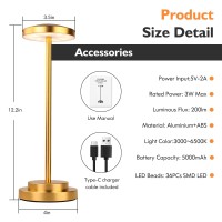 Sankedou Cordless Table Lamp, Rechargeable Lamps, 5000Mah Battery Operated, Led Portable Table Lamp, 3 Color Dimmable, Aluminum, For Nightstand/Bar/Dining/Patio/Bedroom/Outdoor