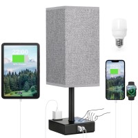 Black Lamp For Bedroom Night Stand Gray Touch Lamp With Usb C A And Ac Outlets 3 Way Bedside Nightstand Square Table Lamp F