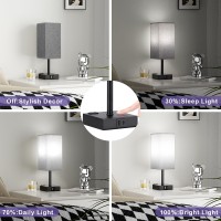 Black Lamp For Bedroom Night Stand Gray Touch Lamp With Usb C A And Ac Outlets 3 Way Bedside Nightstand Square Table Lamp F