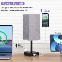 Black Lamp For Bedroom Night Stand Gray Touch Lamp With Usb C A And Ac Outlets 3 Way Bedside Nightstand Square Table Lamp F