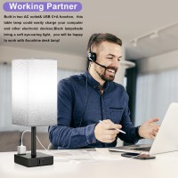 Black Lamp For Bedroom Night Stand Gray Touch Lamp With Usb C A And Ac Outlets 3 Way Bedside Nightstand Square Table Lamp F