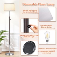 Upgraded Dimmable Floor Lamp For Living Room 1100 Lumens Led Edison Bulb Included Simple Standing Lamp With Linen Lamp Shade