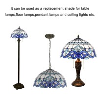 Errzom 16-Inch Baroque Lamp Shade Replacement Only, Tiffany Style Stained Glass Lampshade, White & Blue Lampshades Accessories Fit For Table Lamp Pendant Lights Floor Lamps