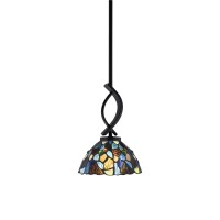 Cavella 1 Light Stem Mini Pendant Shown In Matte Black Finish With 7