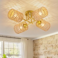 Luzbblu Rattan Semi Flush Mount Ceiling Lighting Fixture 4Light Boho Light Fixtures Ceiling With Rattan Shade Modern Sputnik Ch