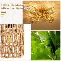 Luzbblu Rattan Semi Flush Mount Ceiling Lighting Fixture 4Light Boho Light Fixtures Ceiling With Rattan Shade Modern Sputnik Ch