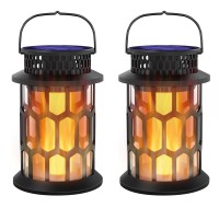 Sunenvoy Solar Lanterns Outdoor Waterproof,2 Pack Flickering Flame Hanging Solar Lanterns Solar Powered Wireless Lantern Decorative Lighting For Halloween Party,Patio,Garden,Yard,Pathway