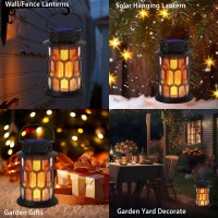 Sunenvoy Solar Lanterns Outdoor Waterproof,2 Pack Flickering Flame Hanging Solar Lanterns Solar Powered Wireless Lantern Decorative Lighting For Halloween Party,Patio,Garden,Yard,Pathway