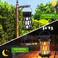 Sunenvoy Solar Lanterns Outdoor Waterproof,2 Pack Flickering Flame Hanging Solar Lanterns Solar Powered Wireless Lantern Decorative Lighting For Halloween Party,Patio,Garden,Yard,Pathway