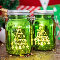 2 Pcs Solar Christmas Lights Outdoor Waterproof - Solar Lanterns, Solar Outdoor Christmas Lights, Green Mason Jar Decorations For Tree Yard Table Christmas Decoration