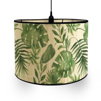 Morbuy Bamboo Lampshade, Tropical Leaf Design, Vintage Style, Diameter 30 Cm, Lampshade Drum Lampshade For Table Lampshade Floor Lamp (Green Leaves)