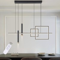 Oranoor Modern Led Chandelier Lighting Dimmable Linear Black Pendant Light With Squares 39In Dining Room Hanging Light Fixture