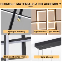 Oranoor Modern Led Chandelier Lighting Dimmable Linear Black Pendant Light With Squares 39In Dining Room Hanging Light Fixture