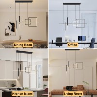 Oranoor Modern Led Chandelier Lighting Dimmable Linear Black Pendant Light With Squares 39In Dining Room Hanging Light Fixture