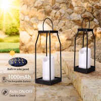 All Fortune Solar Lanterns Outdoor Waterproof Farmhouse Black Metal Outdoor Lantern Flickering Candles With Timer, Lanterns Decorative Outdoor For Front Porch, Patio, Christmas, Fall Decor